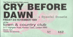 Ticket from Town & Country Club gig