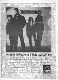Full-page advert for Witness For The World album and tour, NME 5th August 1989